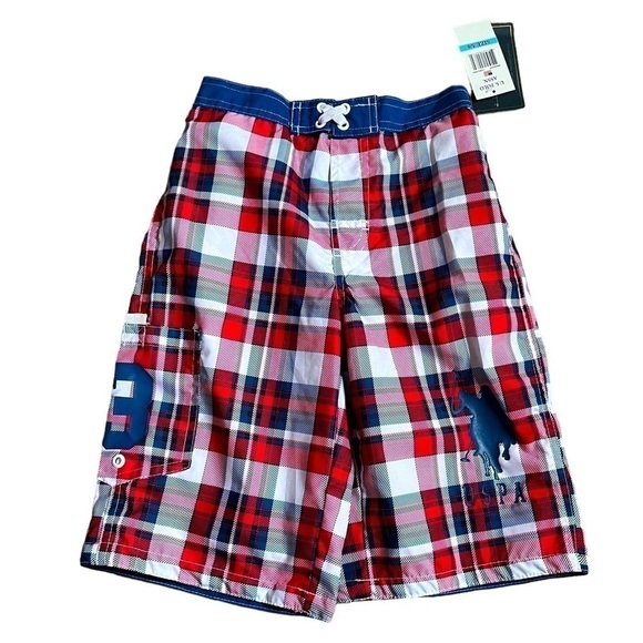 Polo boys swim trunks red plaid size 5/6 NWT - Picture 1 of 5